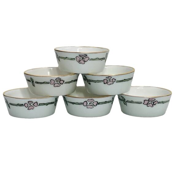 Set of 6 LIMOGES France P & P Salt Cellars Pink Floral Green Leaf Gold Gild EUC - Picture 1 of 9